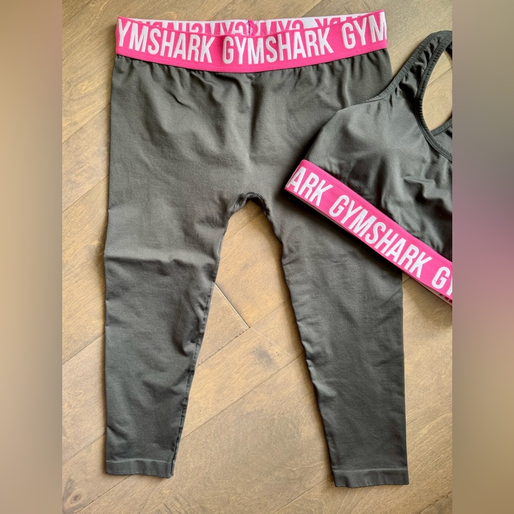 EUC Gymshark Bra + Dark Grey Leggings with Pink Waistband - Picture 3 of 7